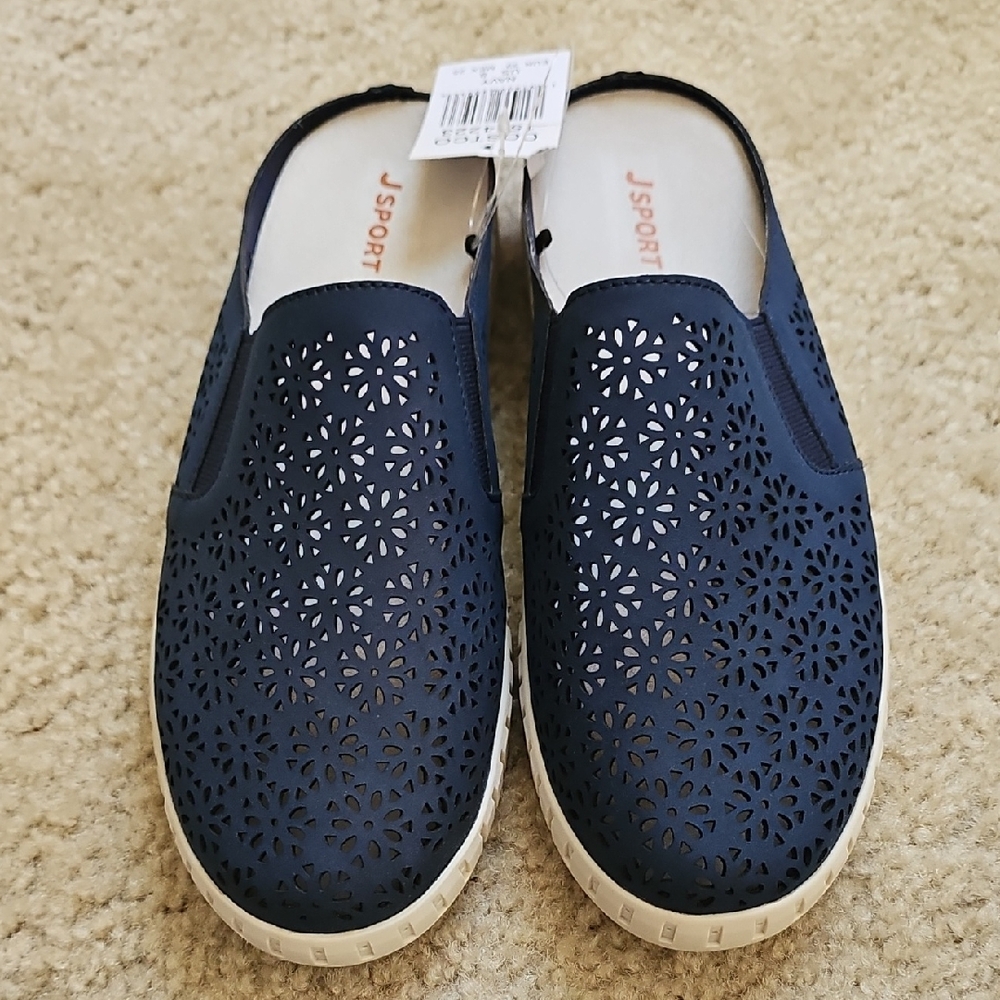JSport Navy Perforated Slip-On Mules